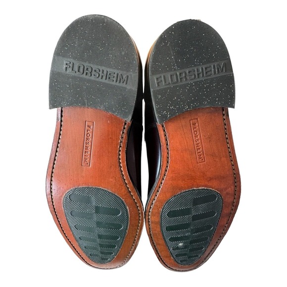 FLORSHEIM Men\'s 8.5 Brown Burgundy Leather Oxfords Cap Toe High Shine Dress Shoe